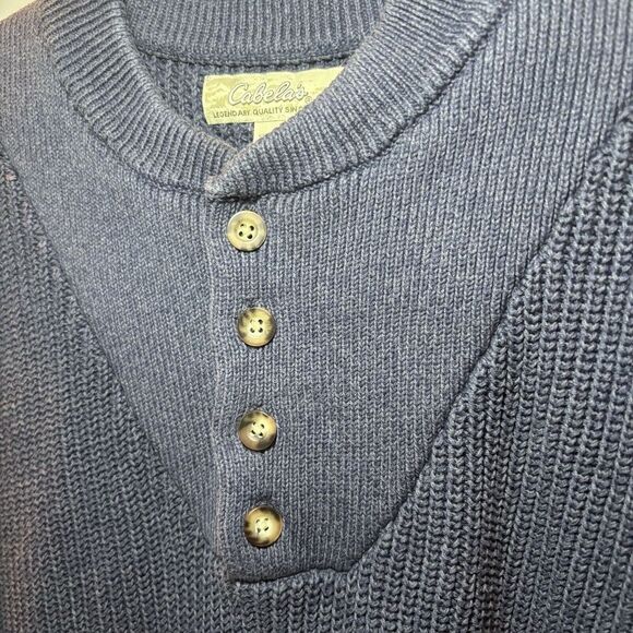 Cabela's Men's Sweater Size XLT Tall Navy Blue Chunky Knit Quarter Button Heavy - Picture 4 of 11